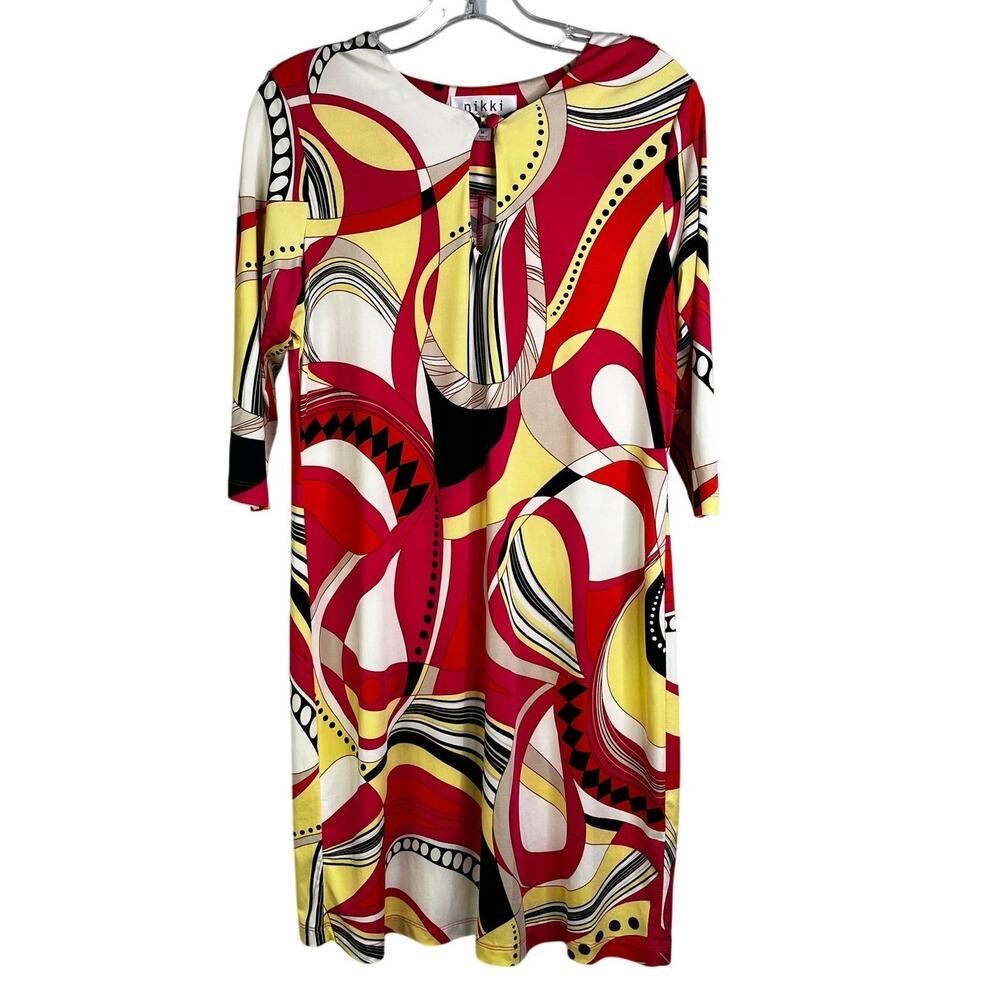 Nikki Poulos 60's 70's A-Line Dress‎ Womens M Paisley Boho Stretch Midi Hippie
